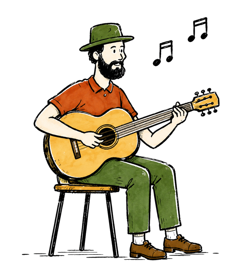 Il·lustració d'un músic tocant la guitarra